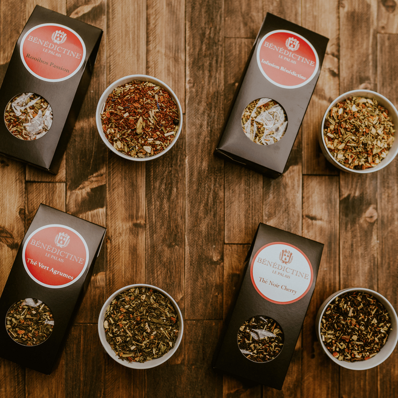 Assortiment de 4 thés Bénédictine <br> thé vert et noir, infusion, rooibos
